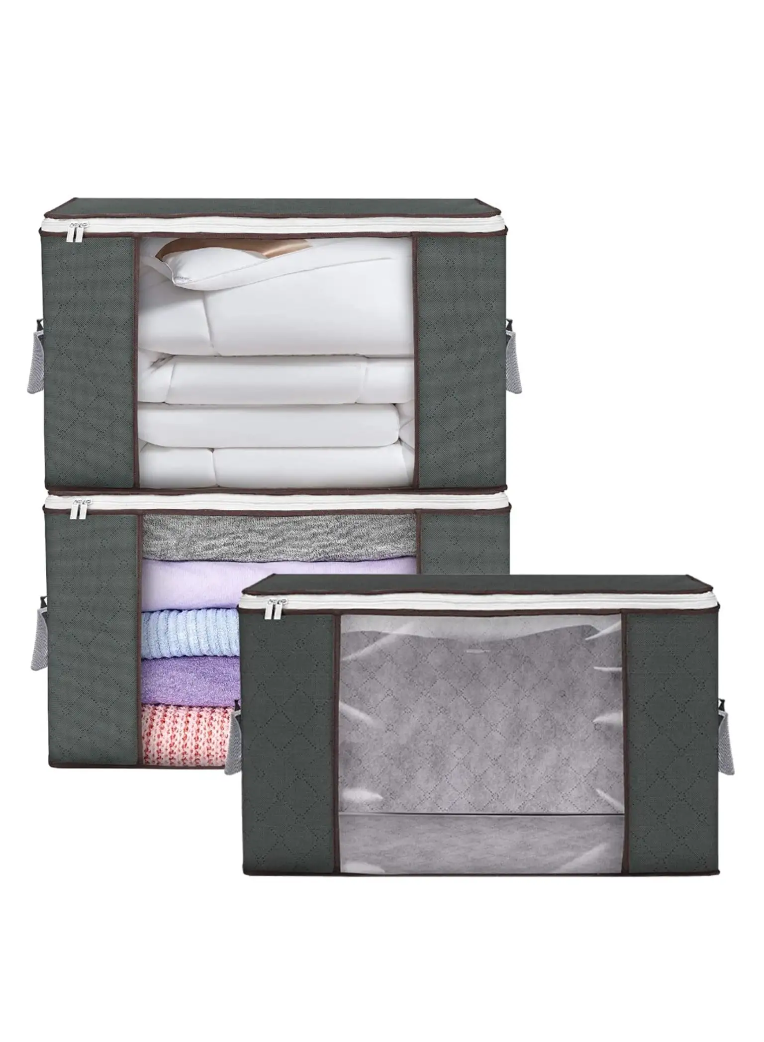 SKY-TOUCH 3 Pieces Large Capacity Sized Bags, Clothes Storage Bag Organizers with See-Through Window and Carry Handles