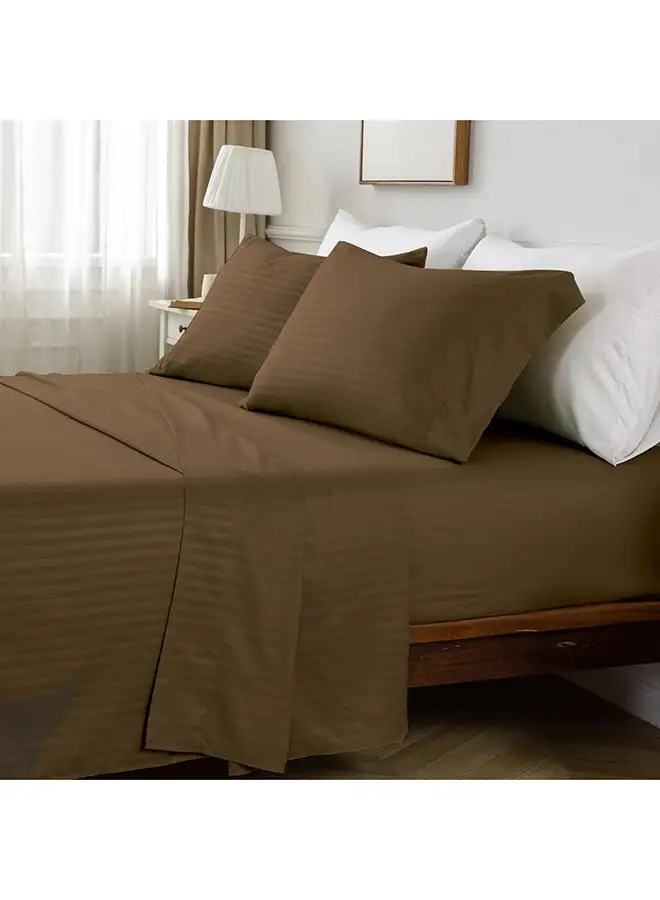 Hotel Collection HOTEL COLLECTION Stripe COFFEE BROWN Fitted Sheet 160x200 cm with 2 Pillow Cases