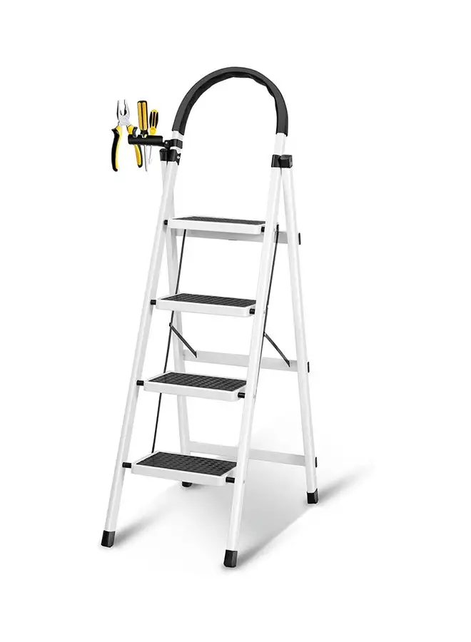 SKY-TOUCH Foldable Ladder 4 Steps, Home Ladder Folding Step Stool with Wide Anti-Slip Pedal, Adults Folding Sturdy Steel Ladder for Home,Kitchen, Garden, Office