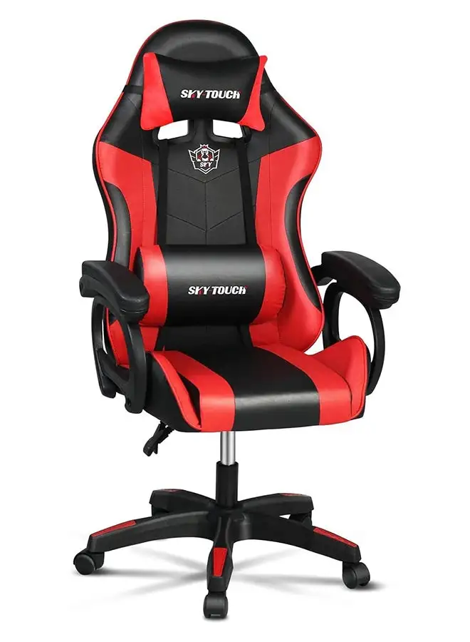 SKY-TOUCH Gaming Chair，Adjustable Computer Chair Pc Office Pu Leather High Back, Ergonomic design Lumbar Support,Comfortable Armrest Headrest，Red