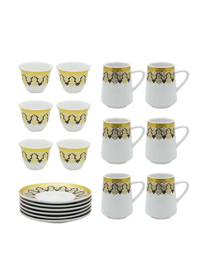 PEARL Ceramic Gold Cawa Cup And Saucer, P00011, 18 Pcs Set, 90Ml