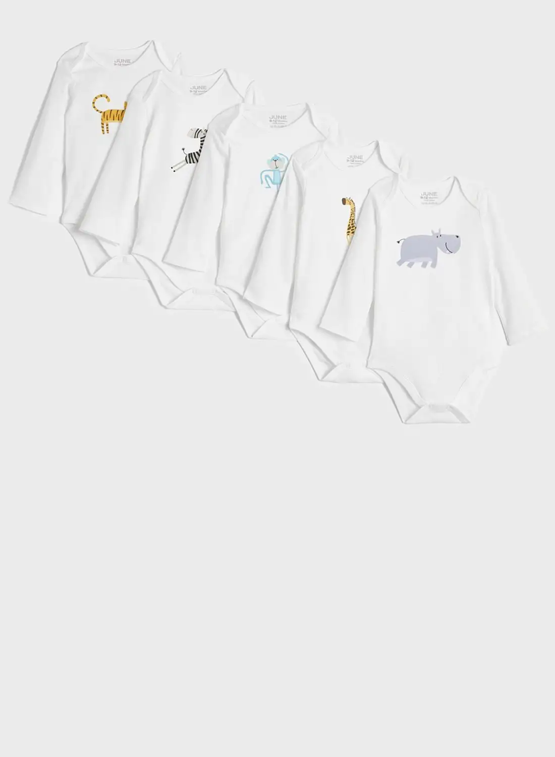 JUNE Kids 5 Pack Animal Printed Bodysuit