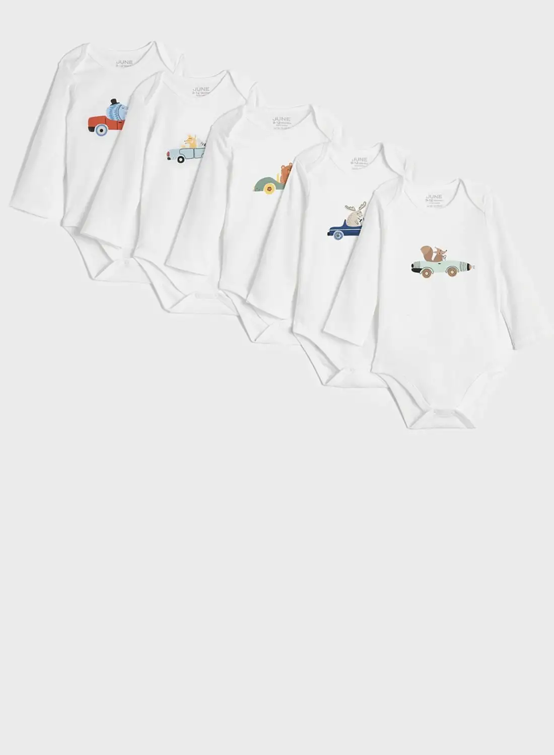 JUNE Kids 5 Pack Car Printed Bodysuit