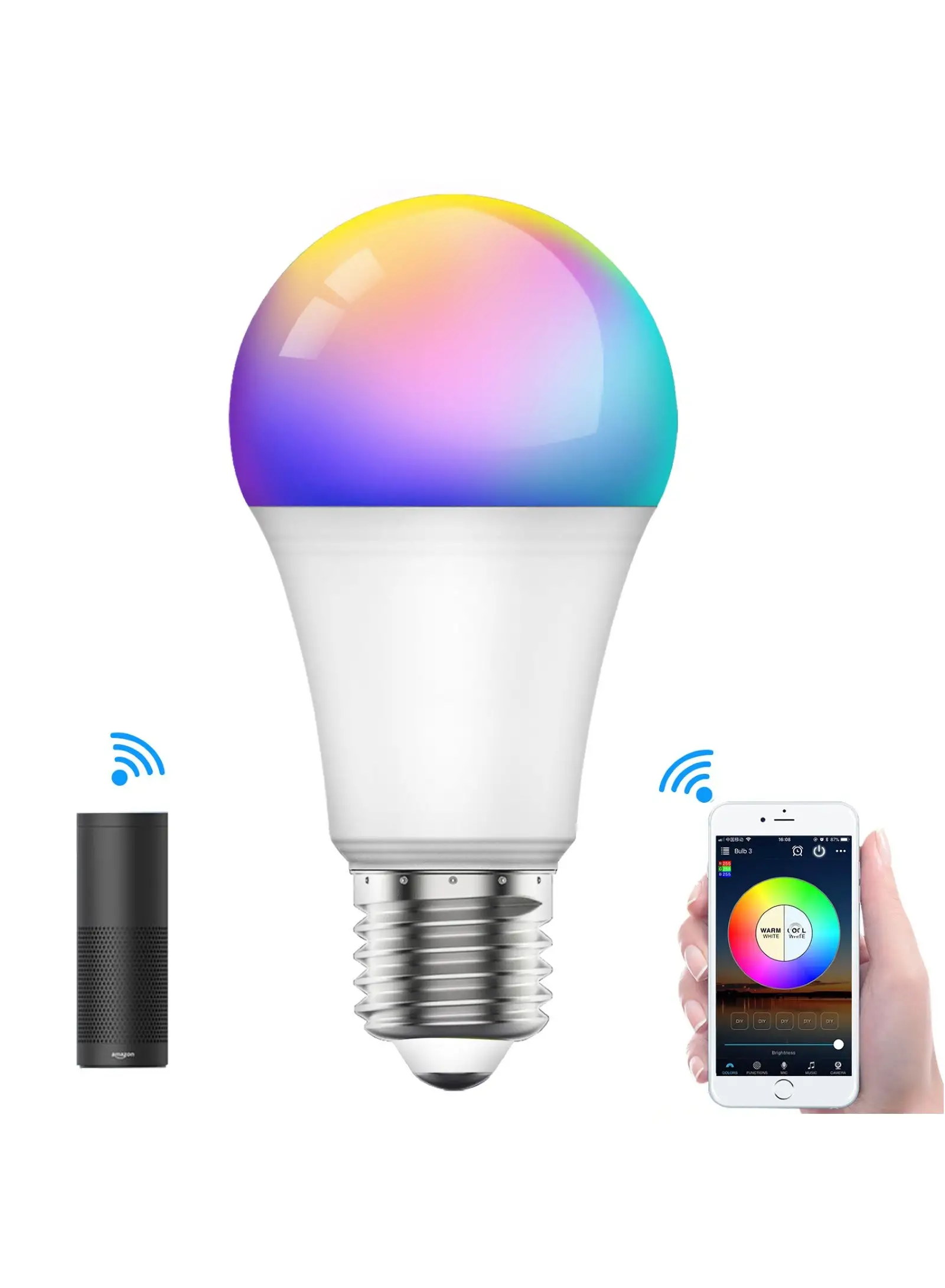 SKY-TOUCH 1pc Smart Light Bulb, Multi Color Changing Dimmable Smart Wifi And Bluetooth Compatible With Alexa And Google Home Assistant