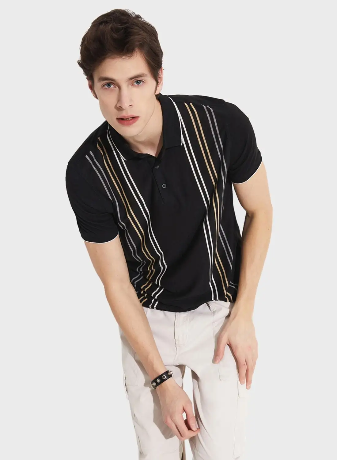 JUNE Striped Slim Fit Polo