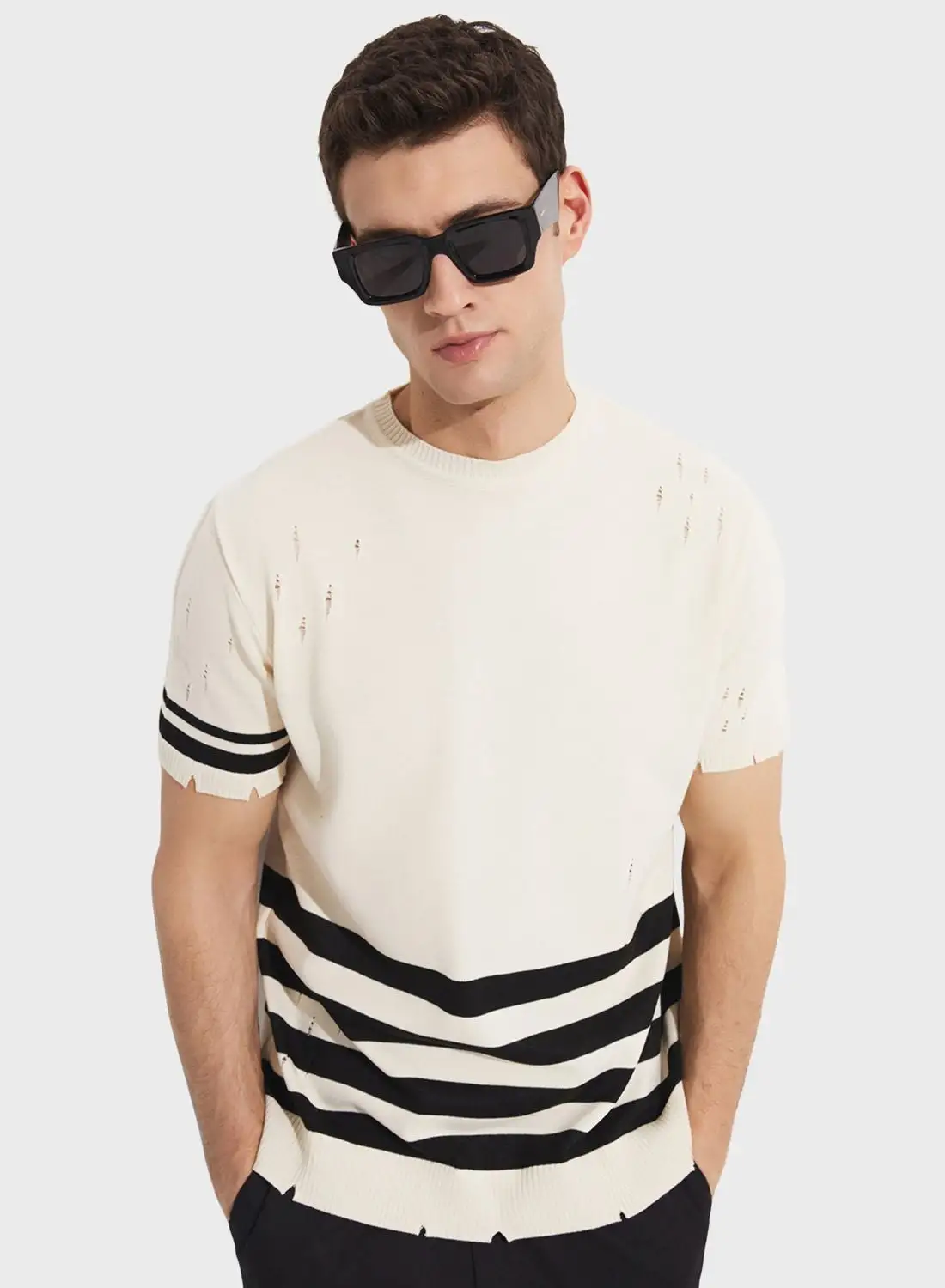 JUNE Striped Crew Neck T-Shirt