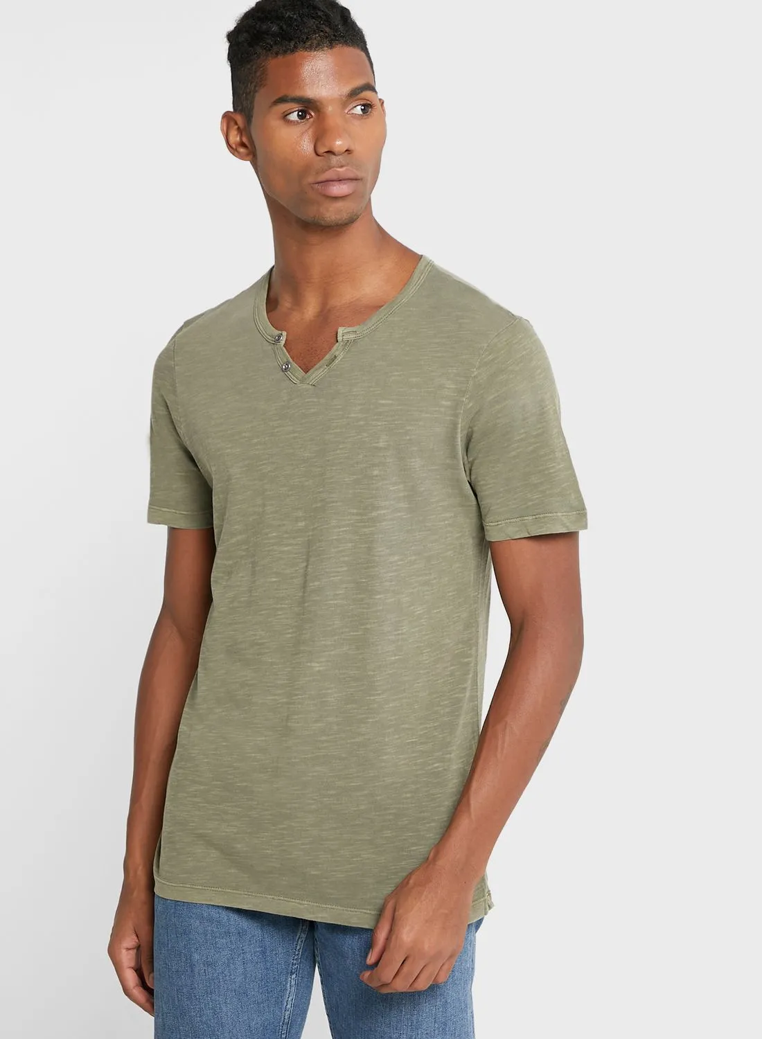 JACK & JONES Essential Notch Neck T-Shirt Army Green