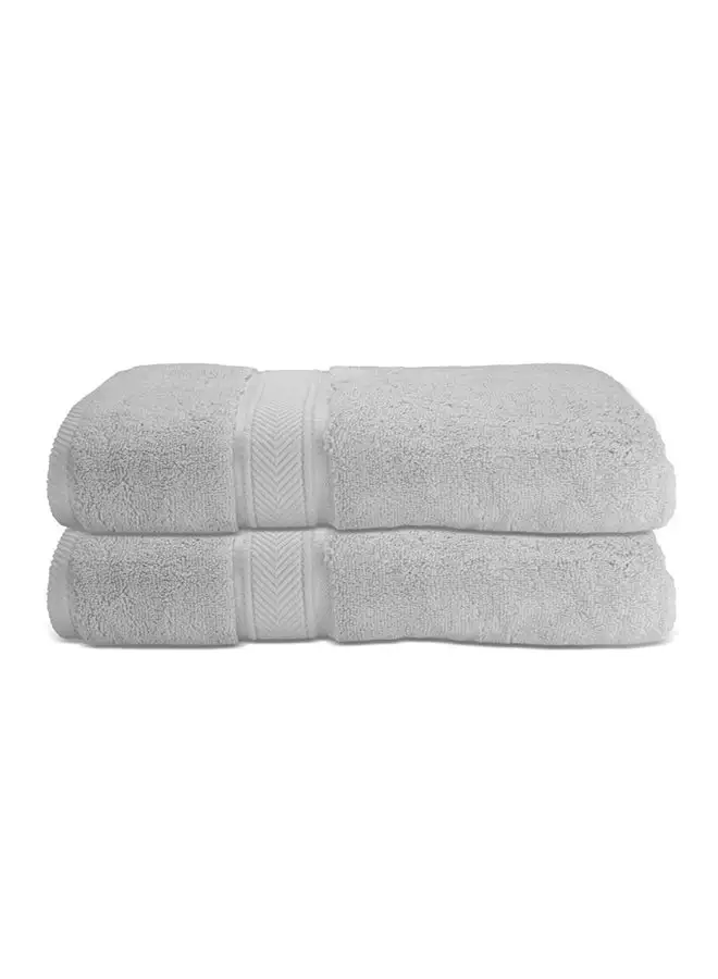 Hotel Linen Klub Hotel Linen Klub LUXURY PACK of 2 Hand Towels - 100% Cotton 650 GSM Terry Dobby Border Ring Spun - Super Soft ,Quick Dry,Highly Absorbent  Size: 40x70cm, Silver