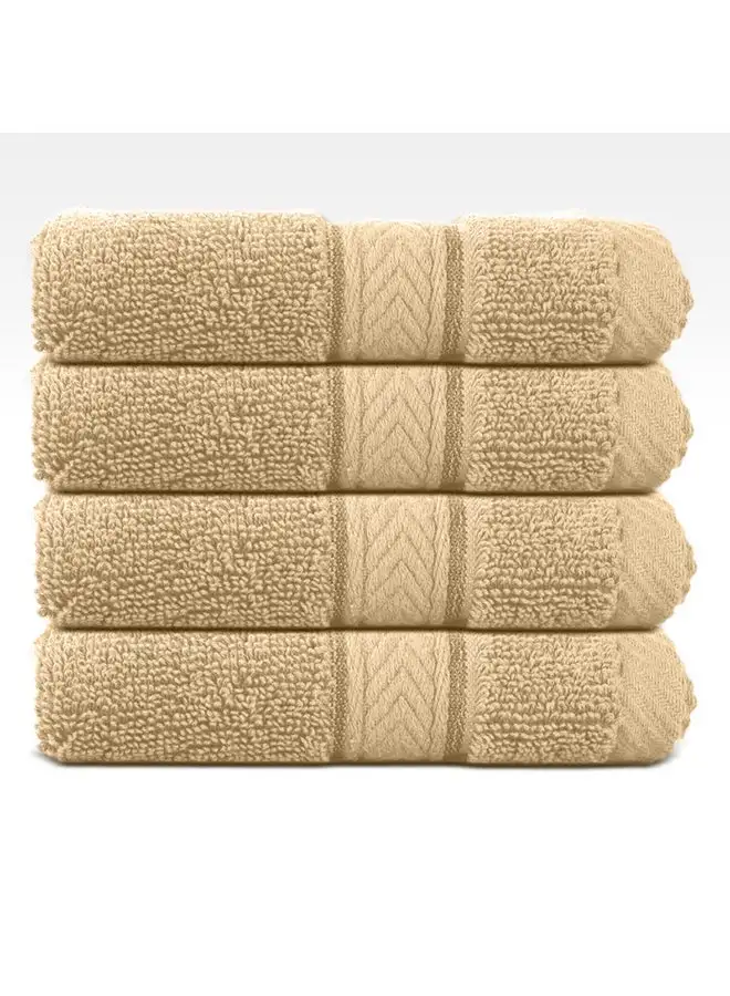 Hotel Linen Klub Hotel Linen Klub LUXURY PACK of 4 Face Towel - 100% Cotton 650 GSM Terry Dobby Border Ring Spun - Super Soft ,Quick Dry,Highly Absorbent ,Size: 30x30cm, Beige