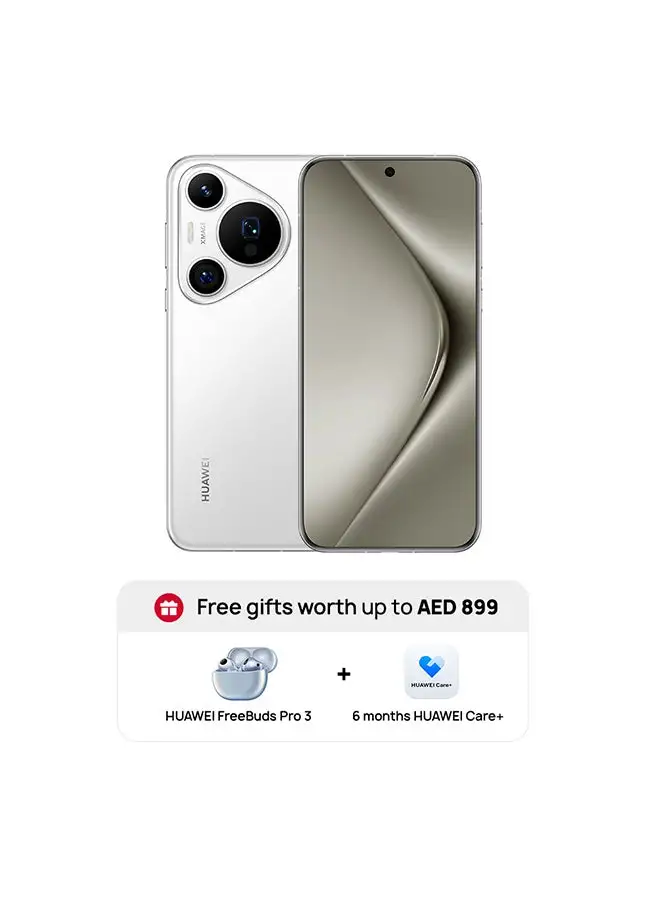 هاتف هواوي بورا 70 برو، ثنائي الشريحة، لون أبيض، ذاكرة وصول عشوائي 12 جيجابايت، 512 جيجابايت + سماعات Huawei Freebuds Pro3 + خدمة Huawei Care+ لمدة 6 أشهر - إصدار الشرق الأوسط