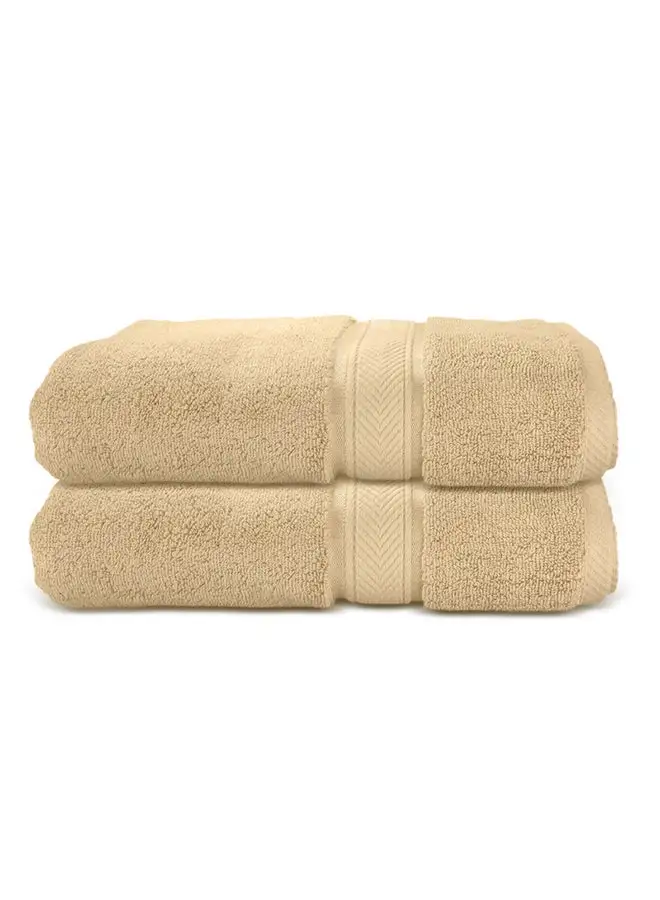 Hotel Linen Klub Hotel Linen Klub LUXURY PACK of 2 Bath Towels - 100% Cotton 650 GSM Terry Dobby Border Ring Spun - Super Soft ,Quick Dry,Highly Absorbent  Size: 70x140cm, Beige