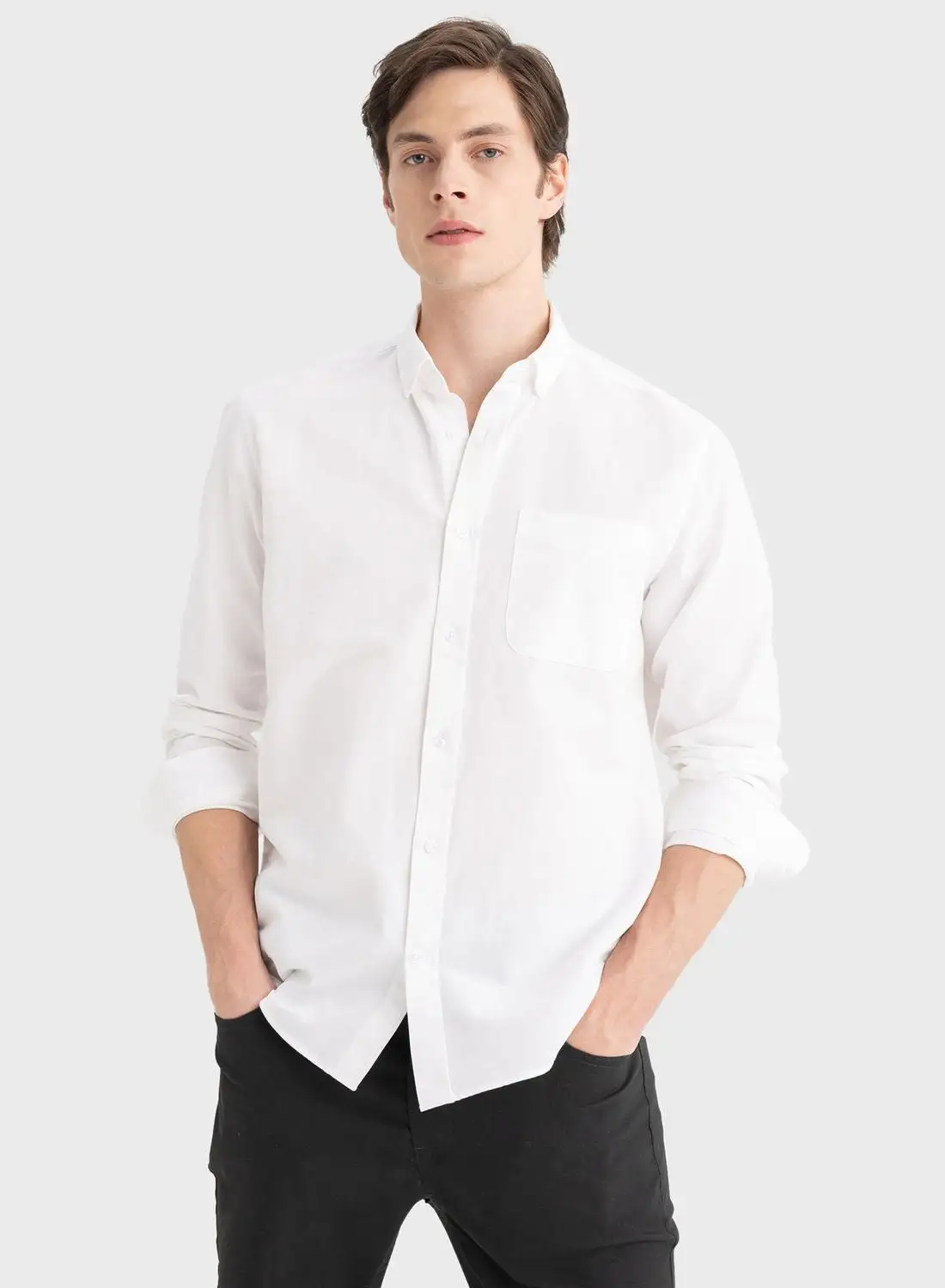 DeFacto Regular Fit Polo Collar Oxford Long Sleeve Shirt