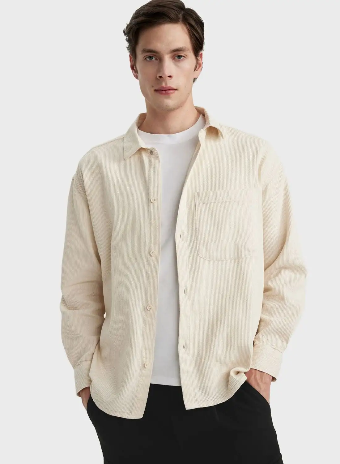 DeFacto Oversize Fit Polo Collar Long Sleeve Shirt