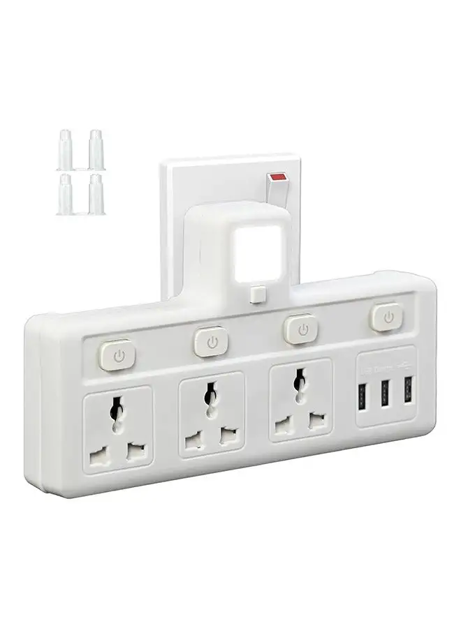 SKY-TOUCH Multi-Plug Extension Socket with 3 USB Extender Wall with 3 Outlets and an Electrical Power Extender Outlet Adaptor for Home, Office, and Kitchen White