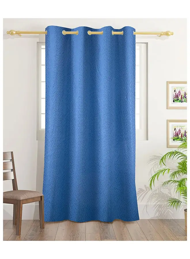 White Rose Circles Emboss Blackout Curtains With Groomets - Polyester- Circles Design -Single Window Curtain- Sound, Sunlight And Heat Insulation- 260X140Cm - Blue