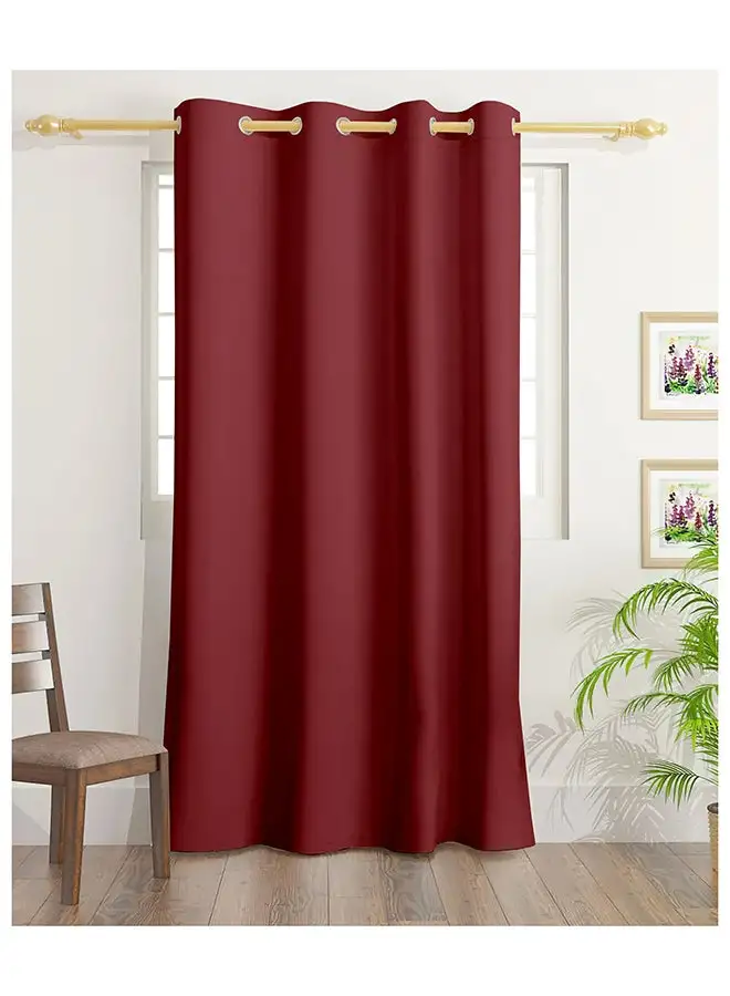 White Rose Solid Dyed Blackout Curtains With Groomets - Polyester-Single Window Curtain- Sound, Sunlight And Heat Insulation- 240X140Cm -  Red