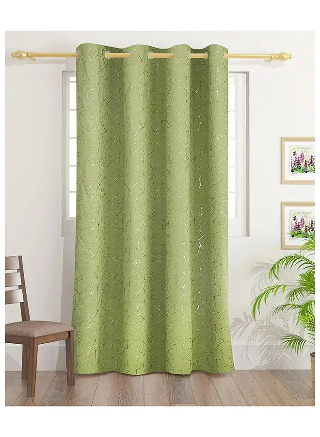 White Rose Abstract Blackout Foil Curtains With Groomets - Polyester- Abstract Design -Single Window Curtain- Sound, Sunlight And Heat Insulation- 160X140Cm -  Light Green