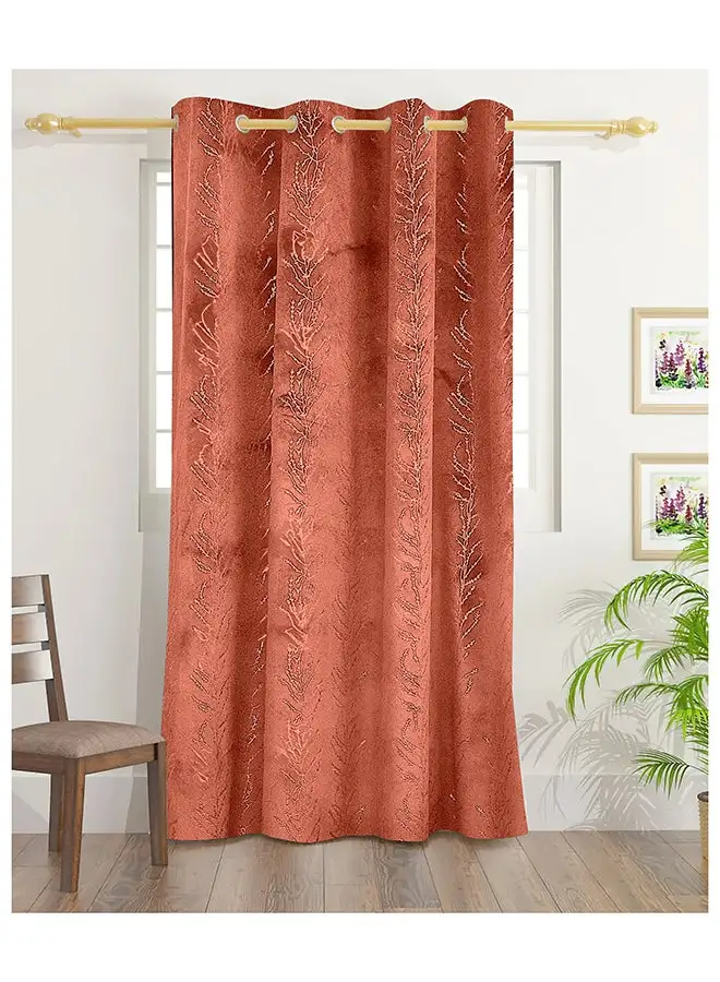 White Rose Tree Velvet Foil Print Curtains With Groomets - Polyester-Single Window Curtain- Sound, Sunlight And Heat Insulation- 240X140Cm - Peach