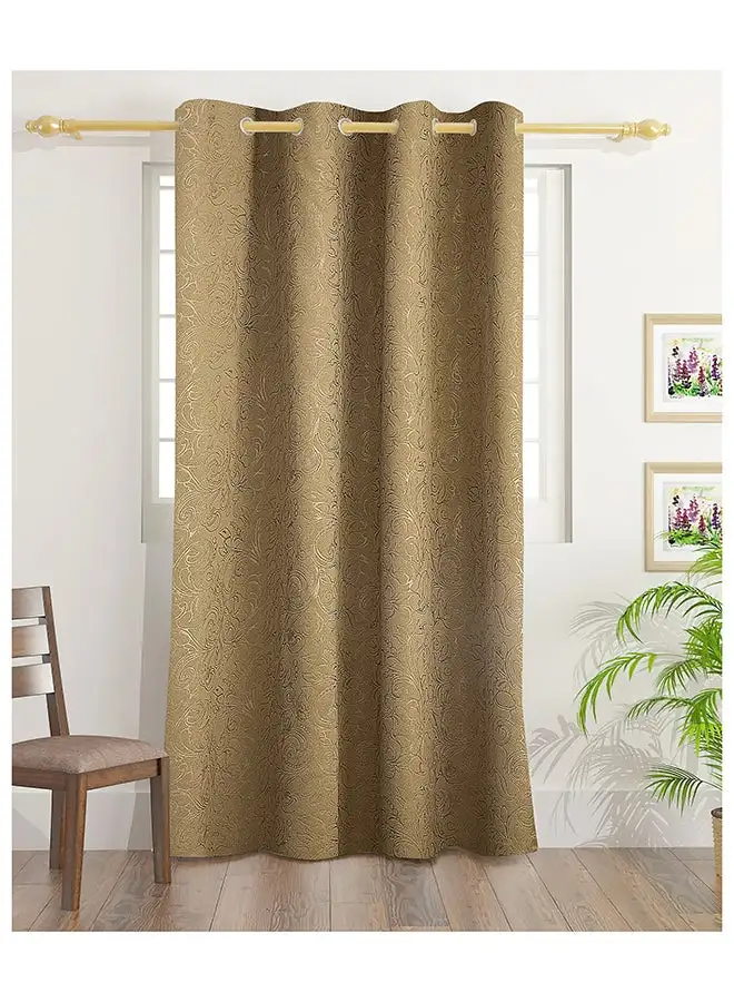 White Rose Leaf Emboss Blackout Curtains With Groomets - Polyester- Leaf Design -Single Window Curtain- Sound, Sunlight And Heat Insulation- 240X140Cm -  Cream