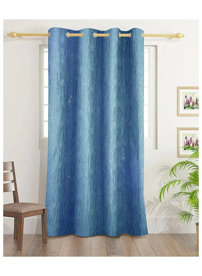 White Rose Evelyn Blackout Foil Curtains With Groomets - Polyester- Evelyn Design -Single Window Curtain- Sound, Sunlight And Heat Insulation- 260X140Cm -  Blue