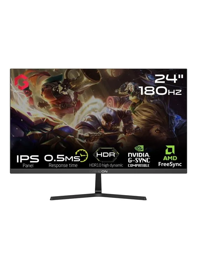 GameOn 24 inches FHD, 180Hz, 0.5 ms, HDMI 2.0 Gaming Monitor, Adaptive Sync And G-Sync Compatible Fast IPS Slim Bezel GOPS24180IPS Black