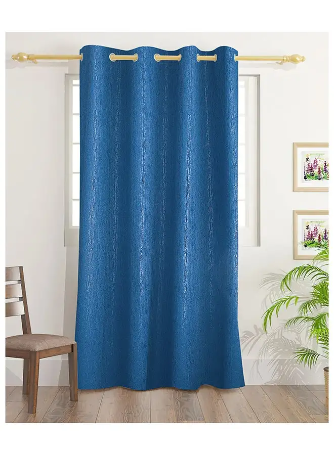 White Rose Texture Emboss Blackout Curtains With Groomets - Polyester- Texture Design -Single Window Curtain- Sound, Sunlight And Heat Insulation- 260X140Cm - Royal Blue