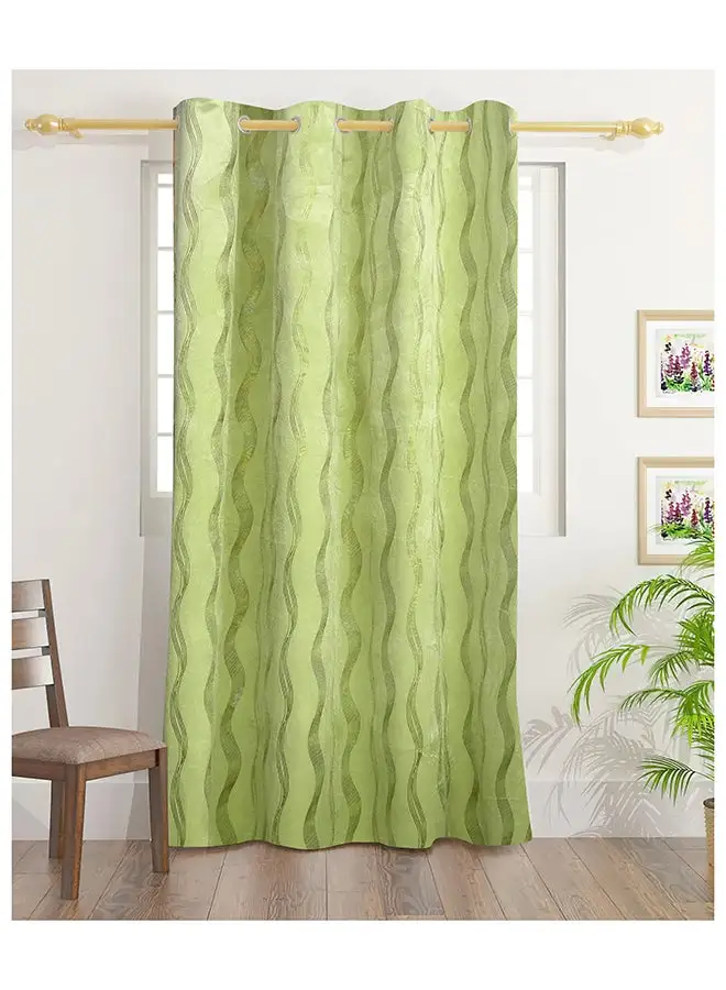 White Rose Lines Velvet Foil Print Curtains With Groomets - Polyester-Single Window Curtain- Sound, Sunlight And Heat Insulation- 240X140Cm - Green