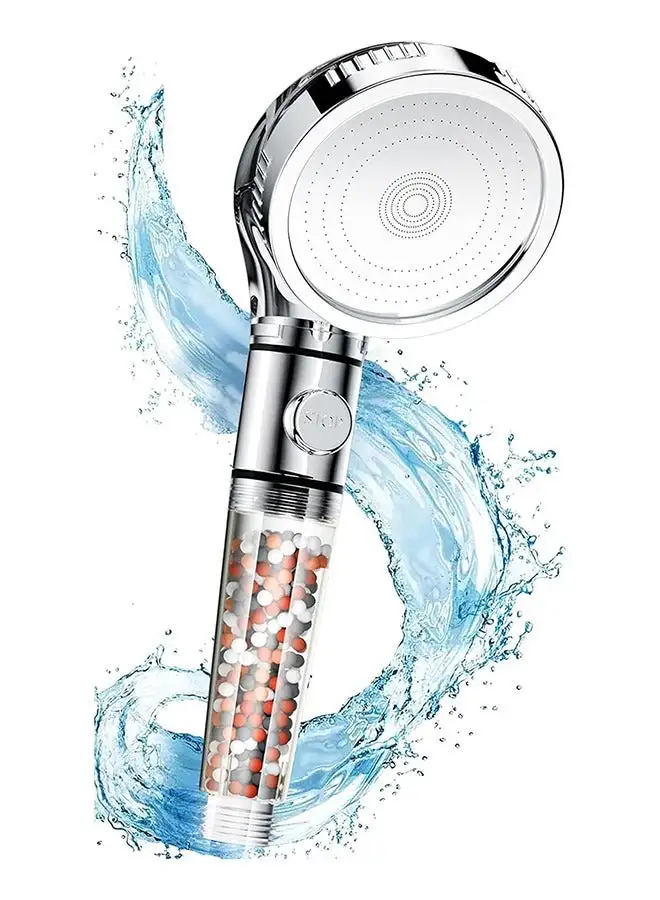 SKY-TOUCH High Pressure Filtered Shower Head For Hard Water And Filtering Impurities Hand Held Shower Head With Filter Balls Shower Hose Holder And Ptfe Tape For Dry Skin And Body Spa, Silver