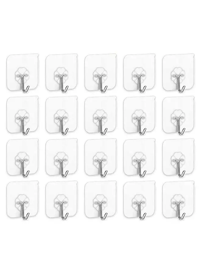 SKY-TOUCH Adhesive Wall Hooks 20 Pcs, Transparent Strong Suction Hooks For Home Kitchen and Bathroom, Heavy Duty Nail Free Sticky Hangers with Hooks Utility Towel Bath Ceiling Hooks, Transparent