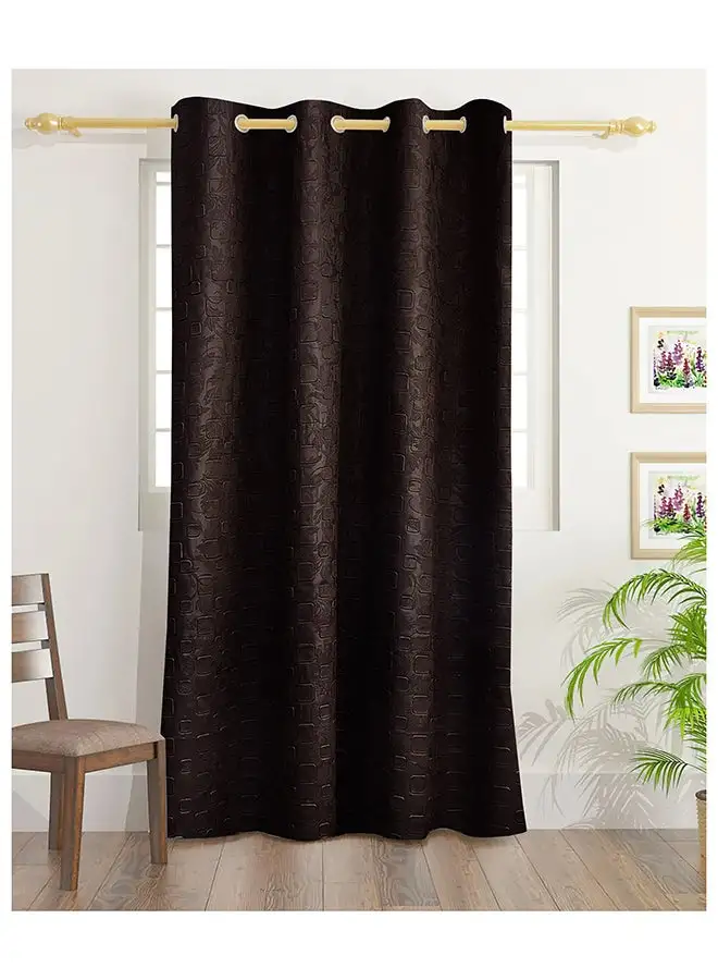 White Rose Square Emboss Double Blackout Curtains With Groomets - Polyester- Square Design -Single Window Curtain- Sound, Sunlight And Heat Insulation- 240X140Cm -  Brown