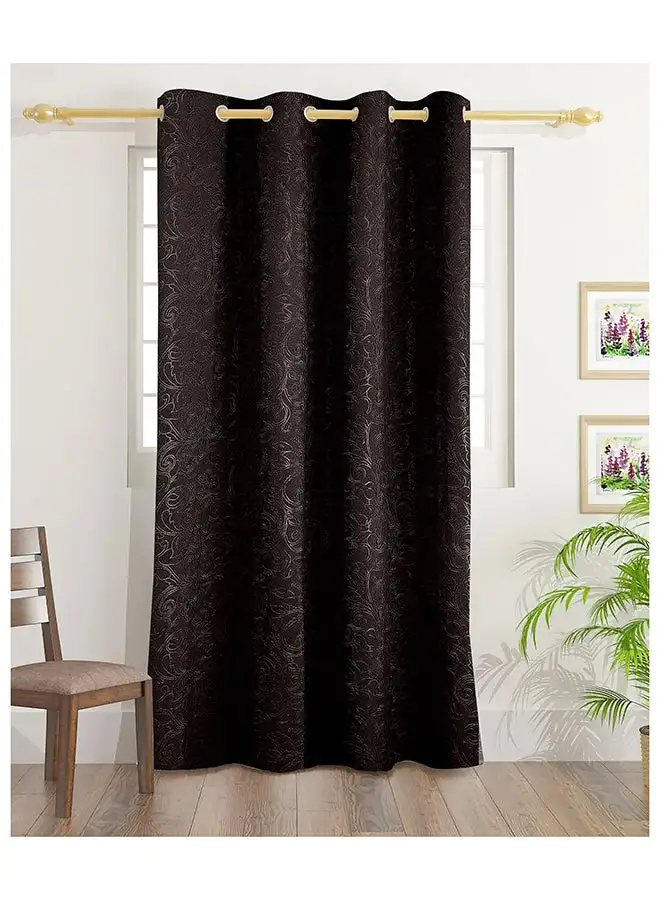 White Rose Leaf Emboss Blackout Curtains With Groomets - Polyester- Leaf Design -Single Window Curtain- Sound, Sunlight And Heat Insulation- 240X140Cm -  Brown