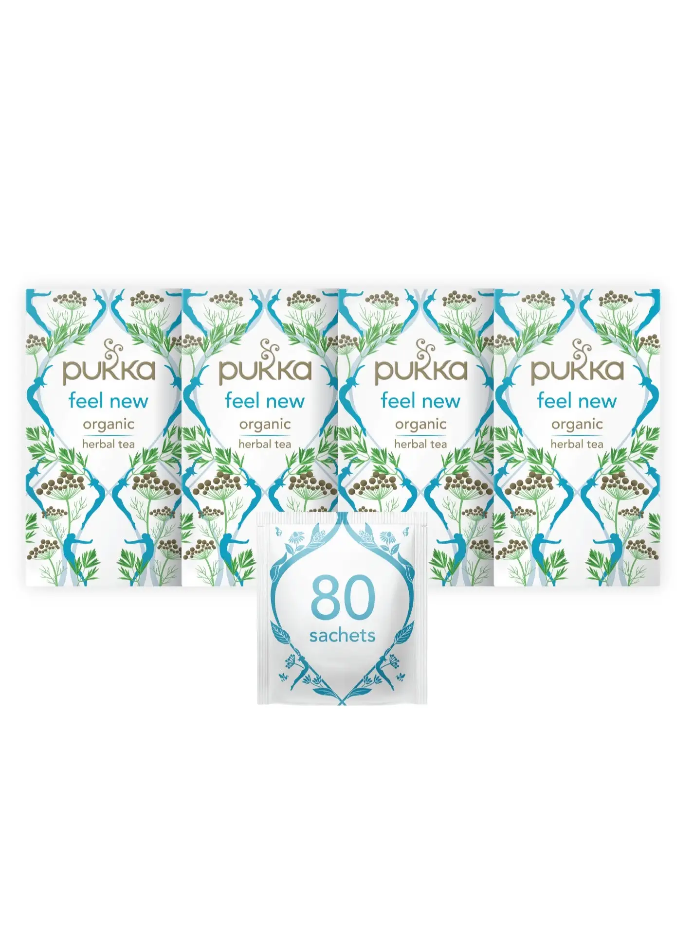 Pukka Herbs Feel New Organic Herbal Tea 20 Envelopes Pack of 4