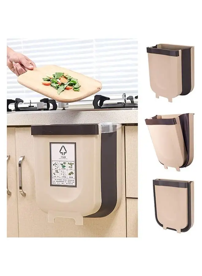 SKY-TOUCH Kitchen Hanging Bin ، سلة مهملات مدمجة قابلة للطي للتعليق في المطبخ ، الخزانة ، الباب ، الدرج ، الحمام ، المكتب - بني