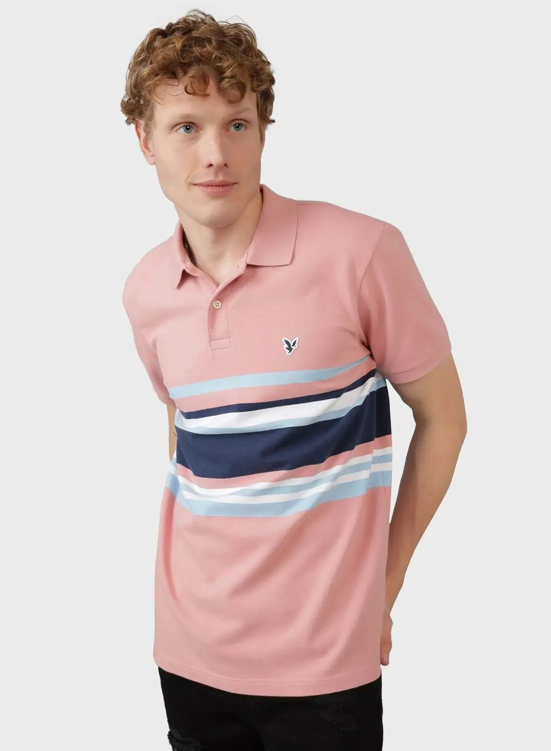 American Eagle Striped Logo Print  Polo