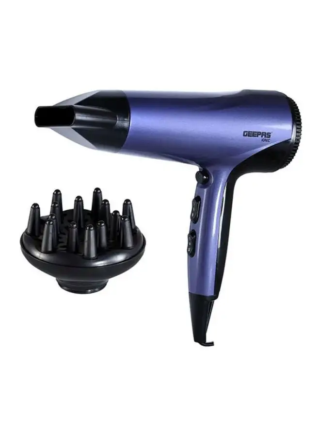 GEEPAS Compact Travel Hair Dryer, Cool Shot Function 3 Heat And 2 Speed Settings Removable Filter Hang Up Hook, Powerful DC Motor, Quicker Drying, Portable Ionic Fast Drying Blower Purple/Black