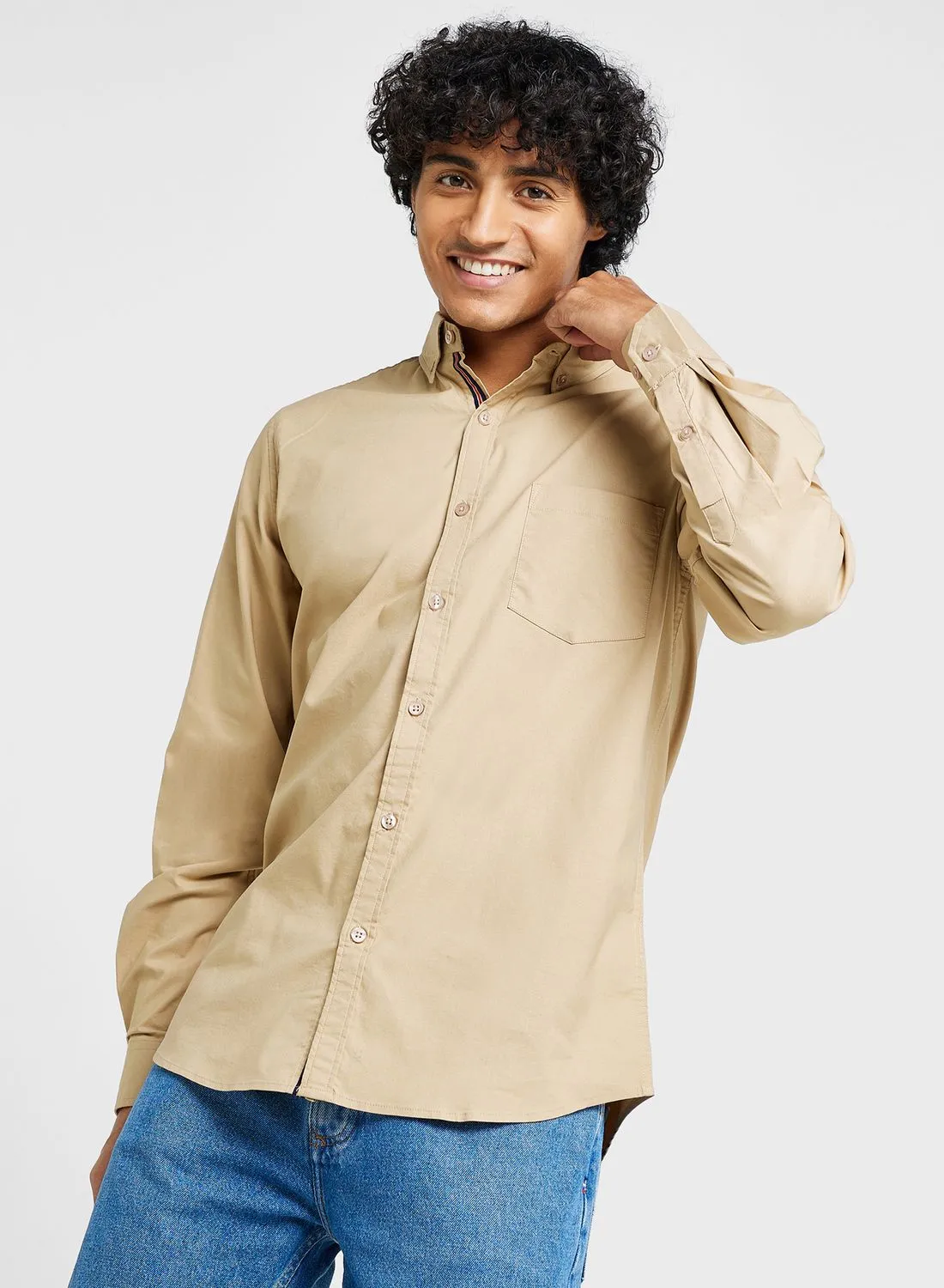 Seventy Five Cotton-Elastane Casual Single Pocket Shirt