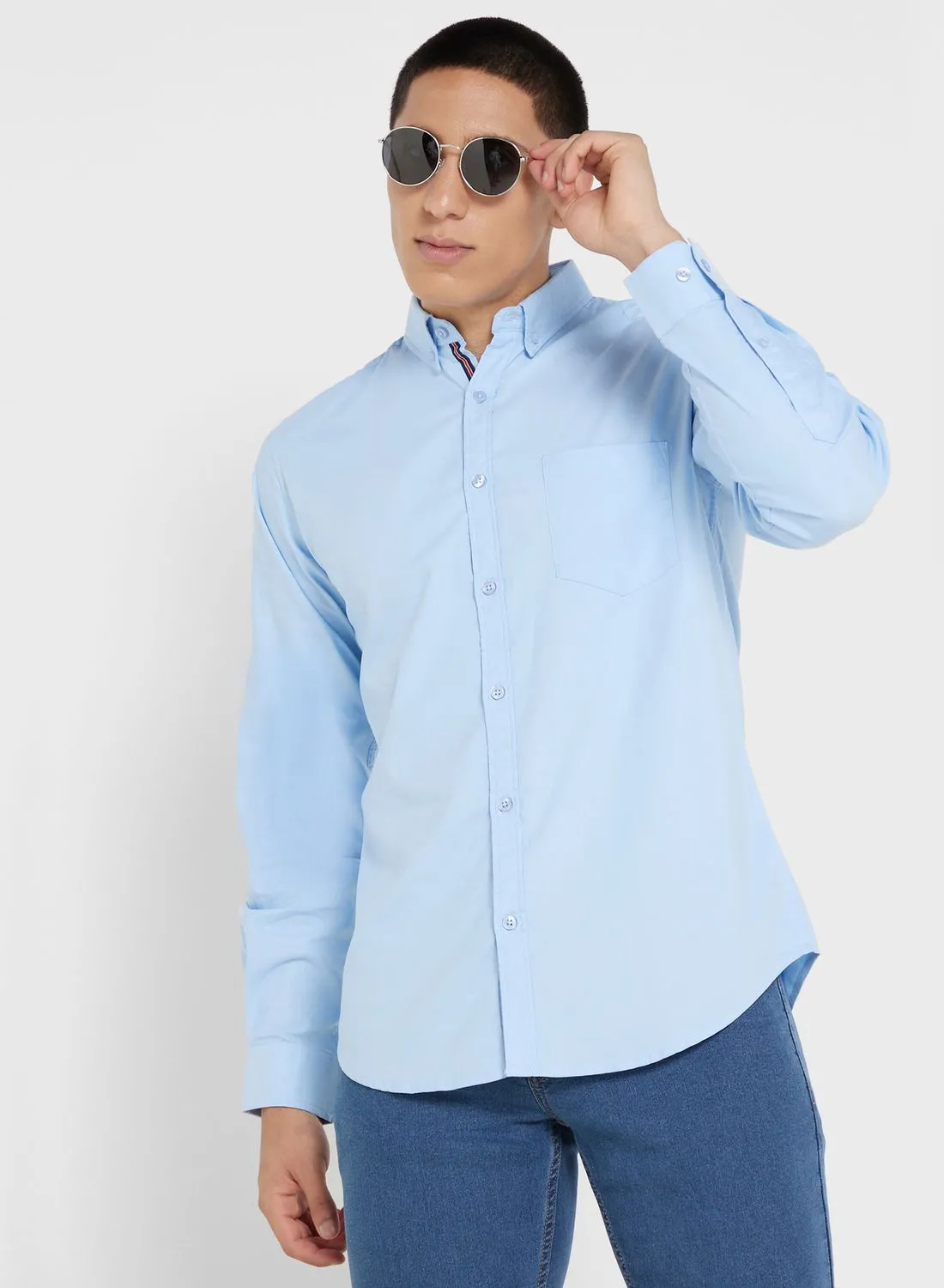 Seventy Five Cotton-Elastane Casual Single Pocket Shirt