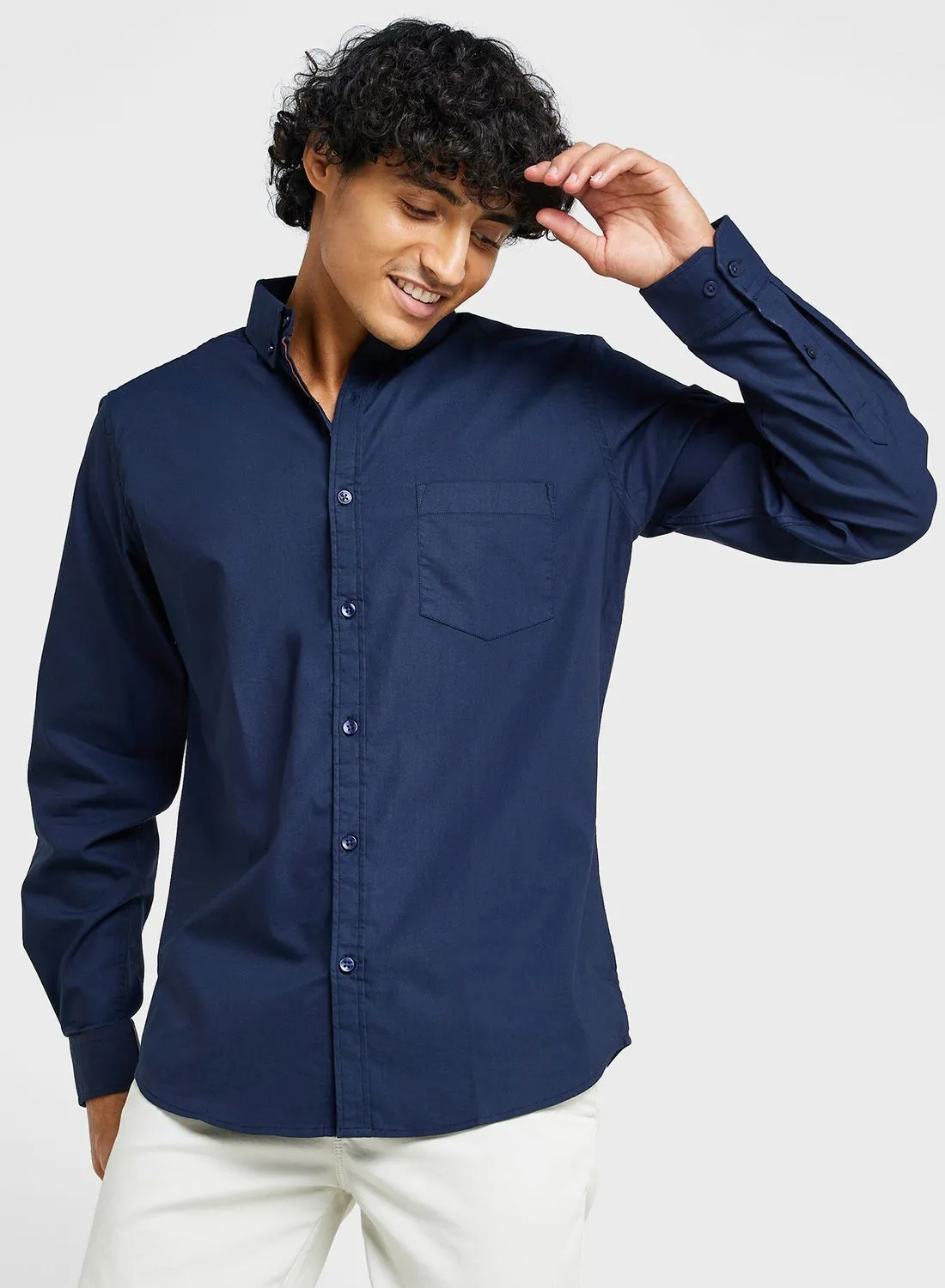 Seventy Five Cotton-Elastane Casual Single Pocket Shirt