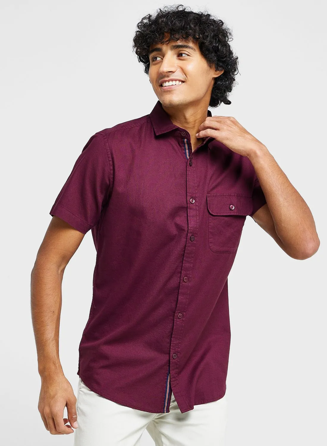 Seventy Five Cotton-Elastane Casual Single Pocket Shirt