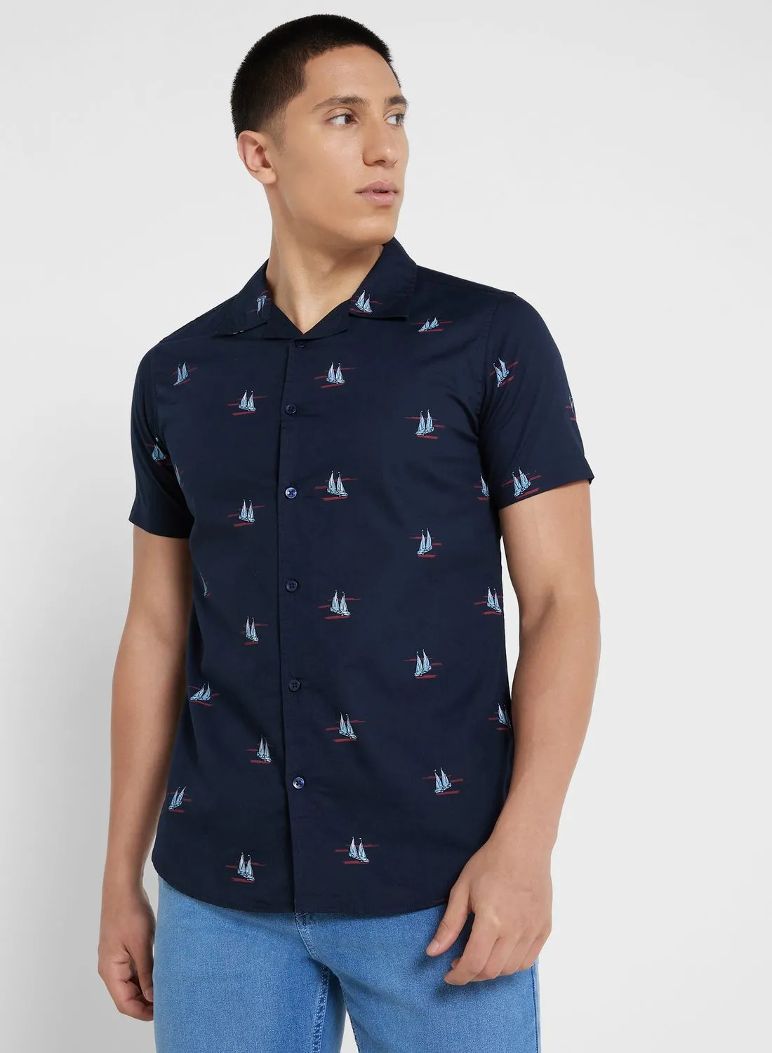 Seventy Five Pure Cotton Printed Casual Shirt With Half Sleeve And Resort Collar