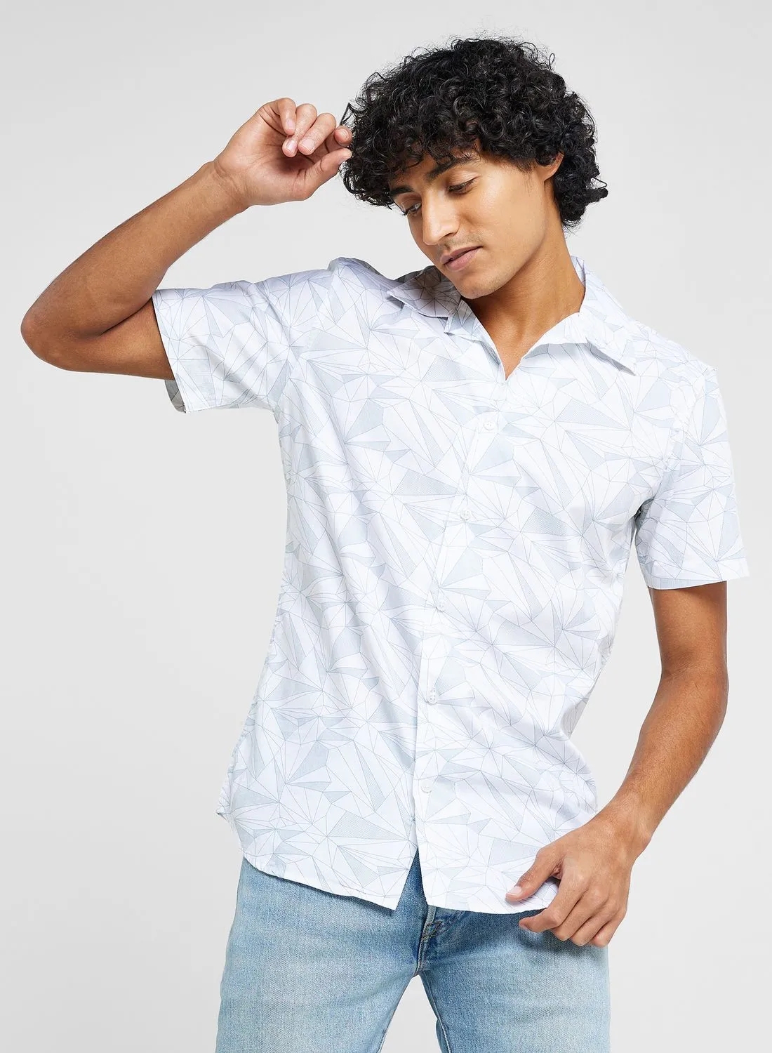 Seventy Five Men Slim Fit Geometric Printed Casual Pure Cotton Shirt