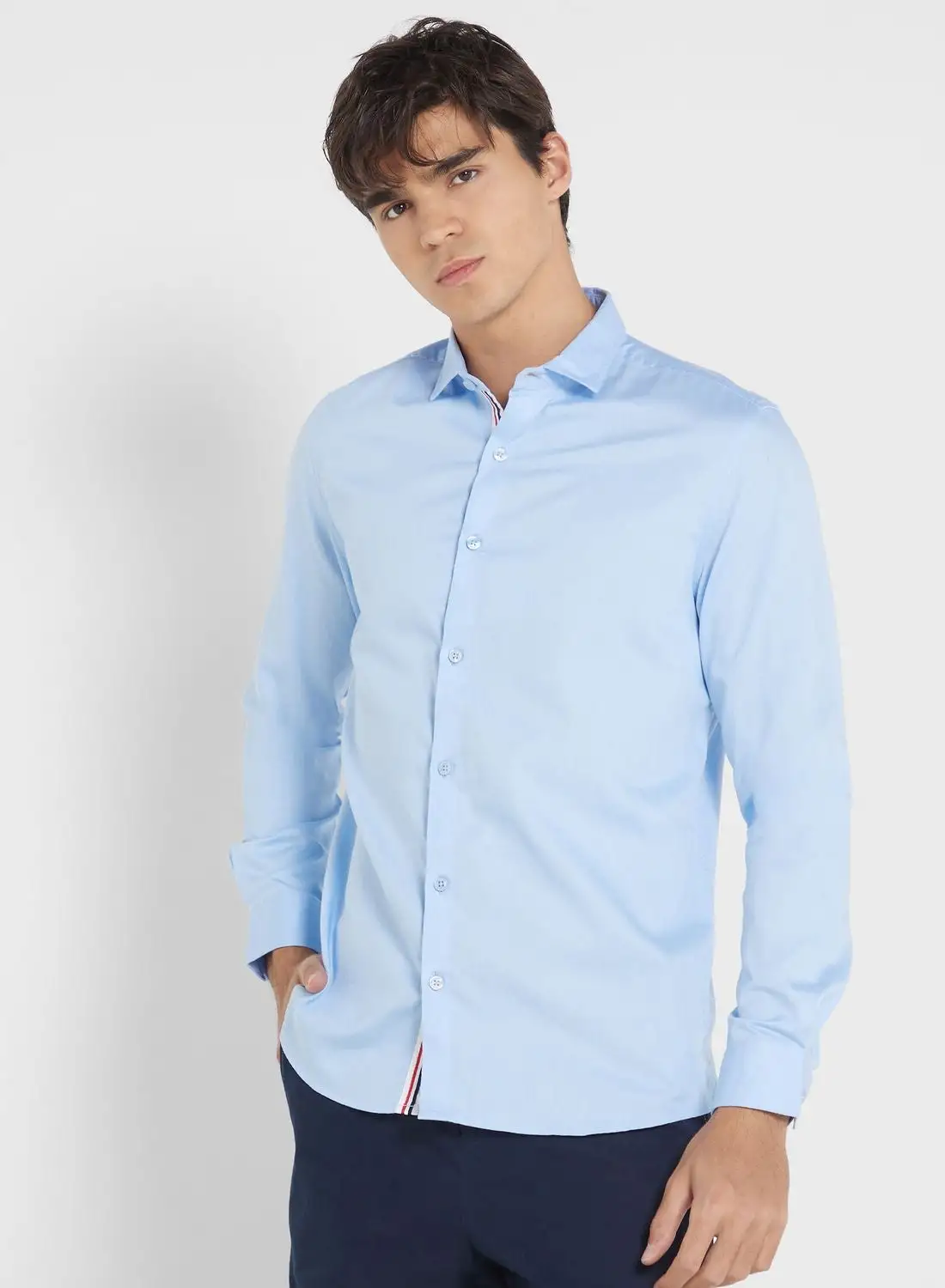 Robert Wood Men Blue Regular Fit Solid Casual Sustainable Shirt