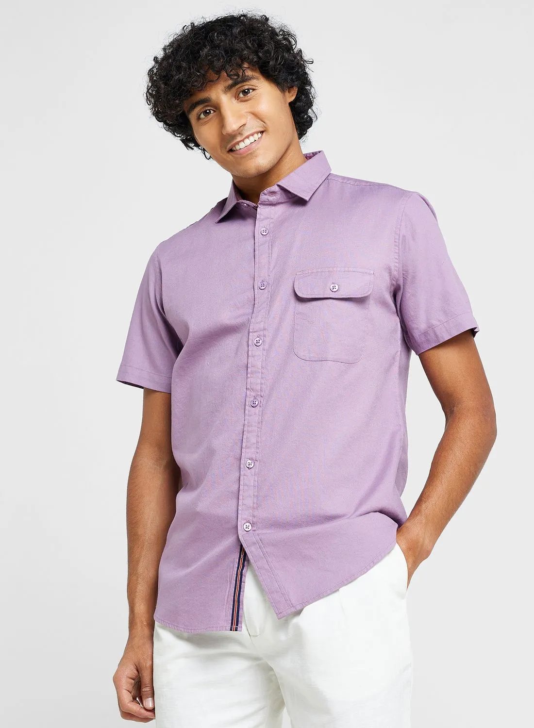 Seventy Five Cotton-Elastane Casual Single Pocket Shirt