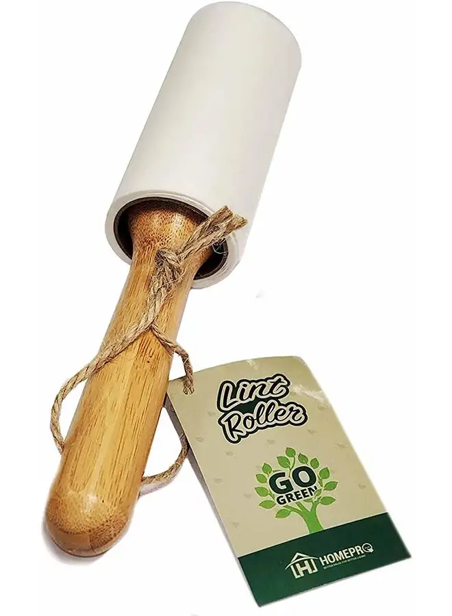 Home Pro Home Pro Bamboo Lint Roller with Elegant Wooden Handle, Super Sticky Crepe Paper Sheets, Pet Fur and Lint Removal from Furniture, Car, and Clothing, Eco-Friendly and Reusable Manual