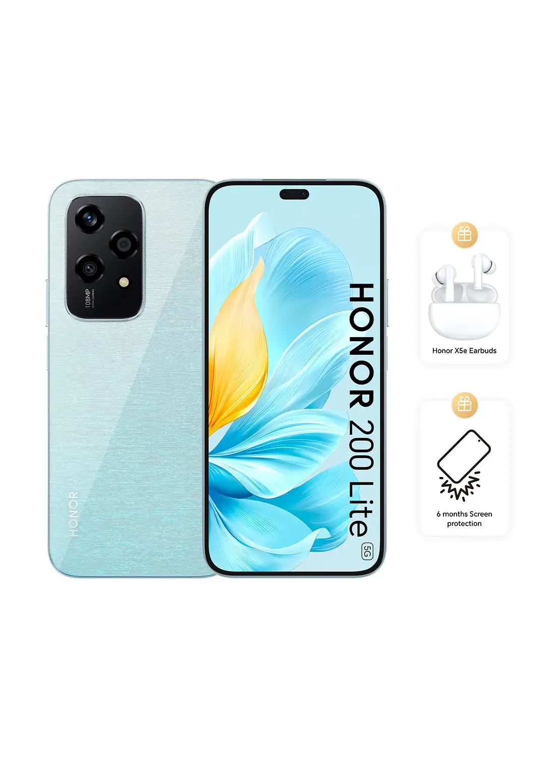 Honor 200 Lite 5G Dual SIM Starry Blue 8GB RAM + 256GB With Free Honor X5e Earbuds And 6 Month Screen Protection - Middle East Version