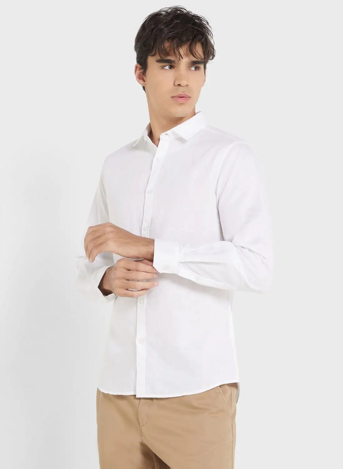 Robert Wood Men White Regular Fit Solid Casual Linen Sustainable Shirt