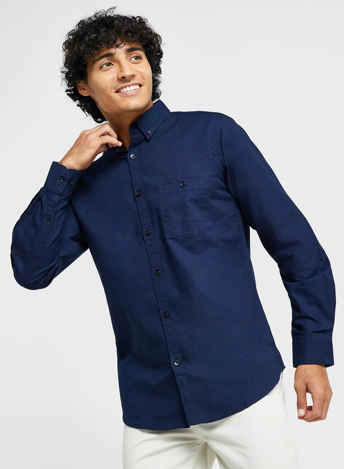 Seventy Five Pure Cotton Casual Single Pocket Shirt