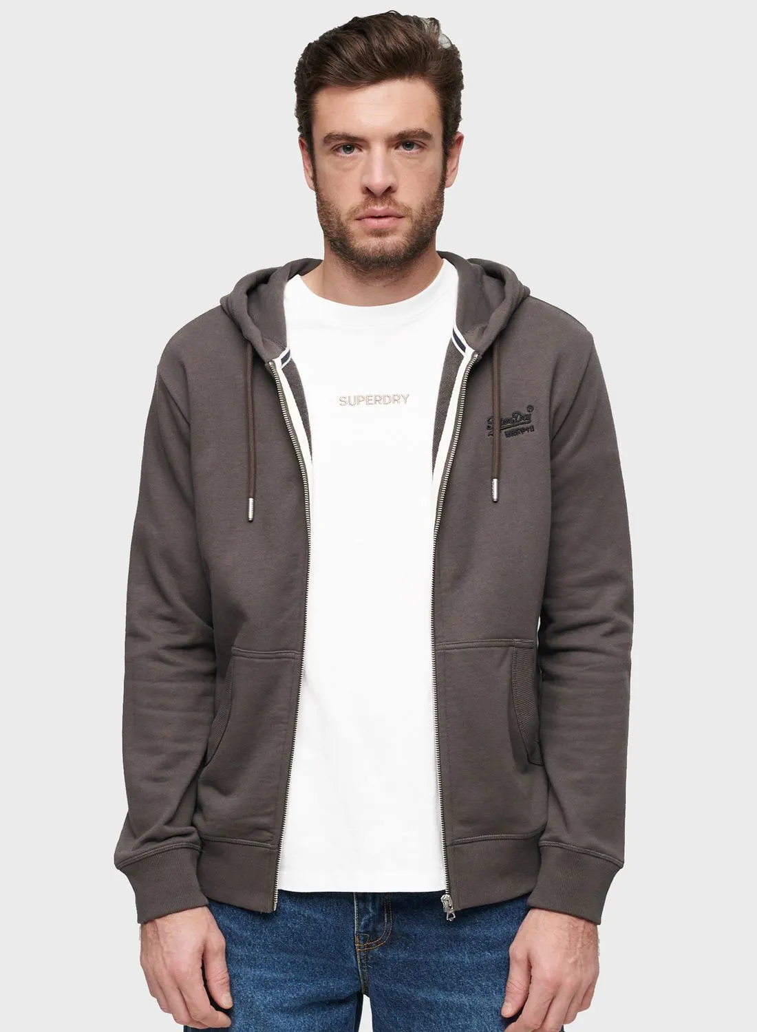 Superdry Logo Print Zip Through Hoodies