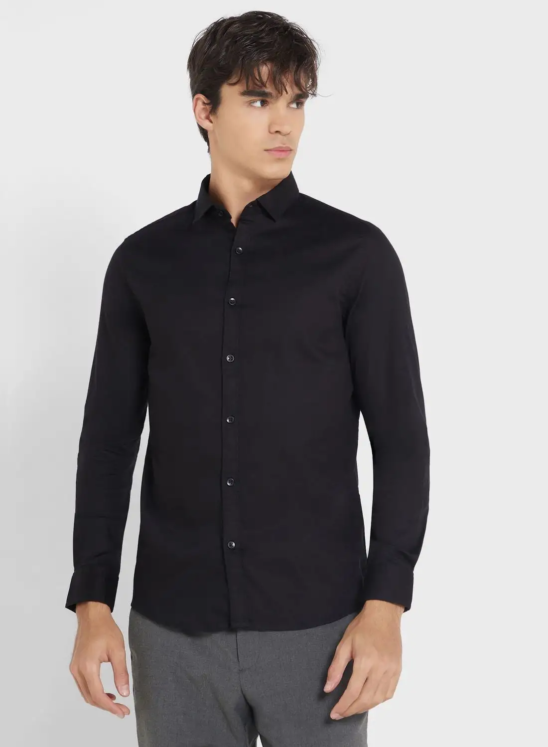 Robert Wood Men Black Regular Fit Solid Casual Sustainable Shirt