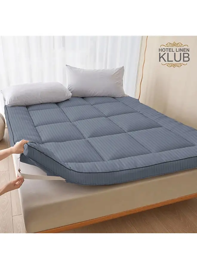 Hotel Linen Klub Hotel Linen Klub Mattress Topper 85GSM Microfiber Stripe Super Soft Fabric 500GSM Soft Firm and Extra Thick Fibersheet and Highly Elastic Bands